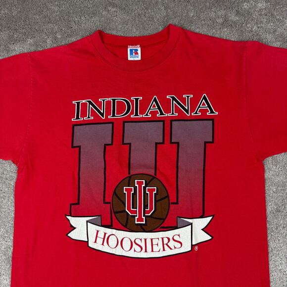Red Vintage Indiana University T-shirt Size M Russell IU Hoosiers Basketball - Picture 2 of 9